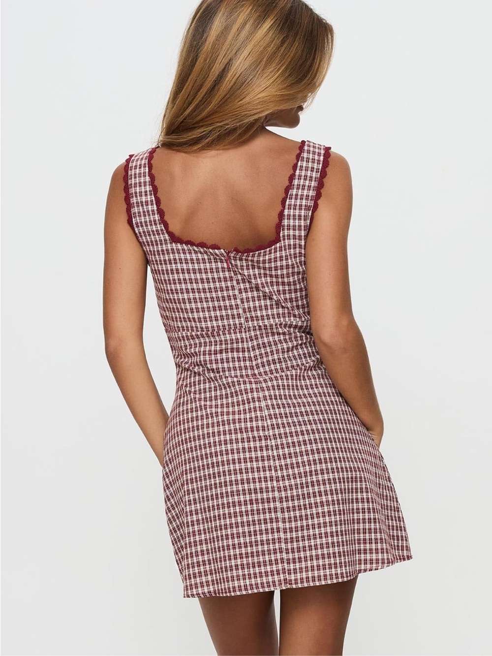 Princess Polly Red Gingham Square-Neck Mini Dress - Picture 3 of 7